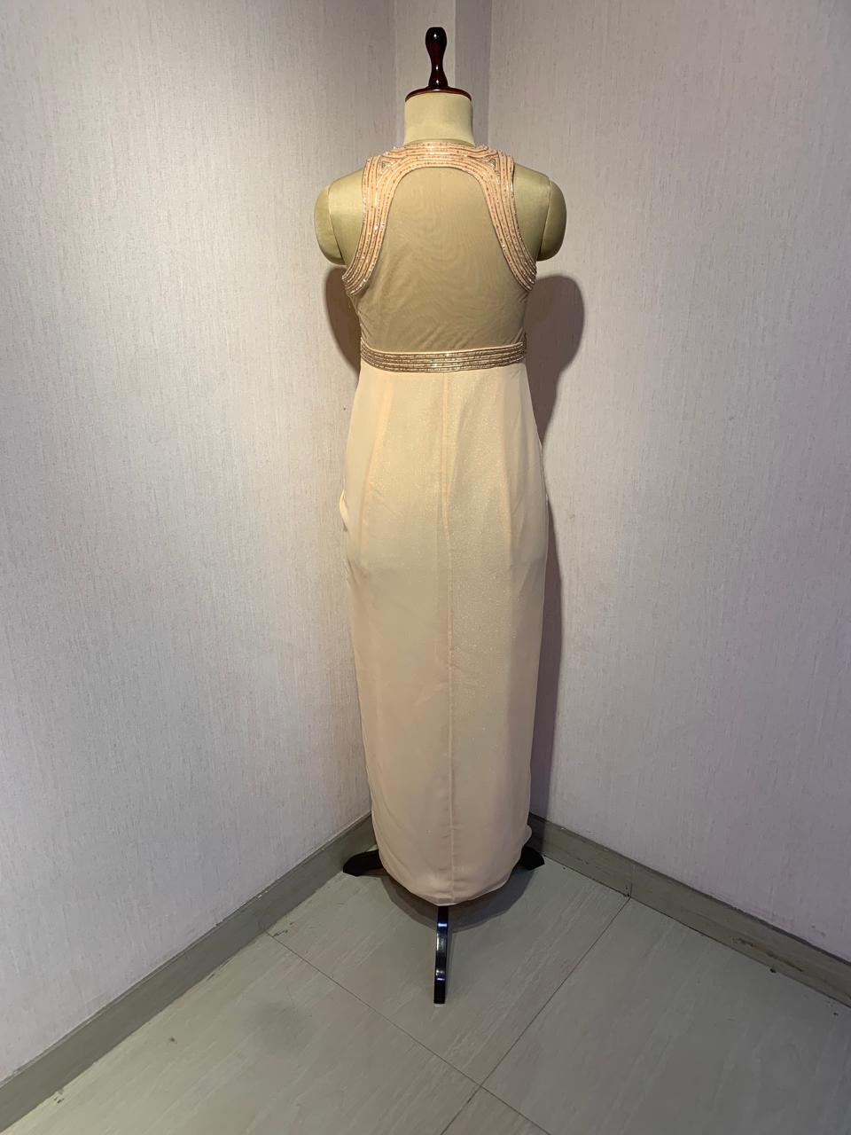PEACH EMBELLISHED DRAPED GOWN