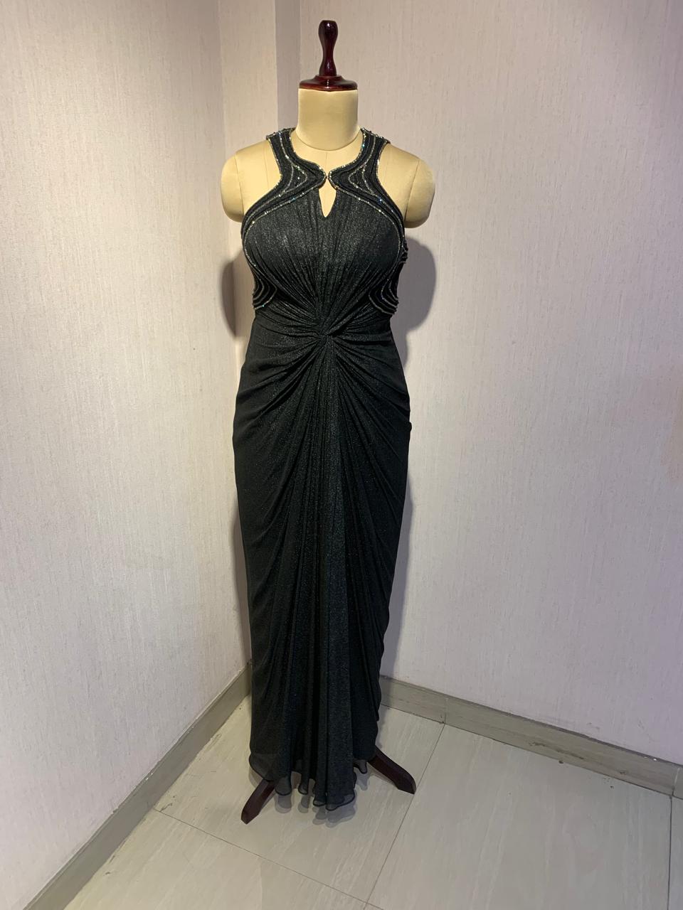 BLACK EMBELLISHED DRAPED GOWN