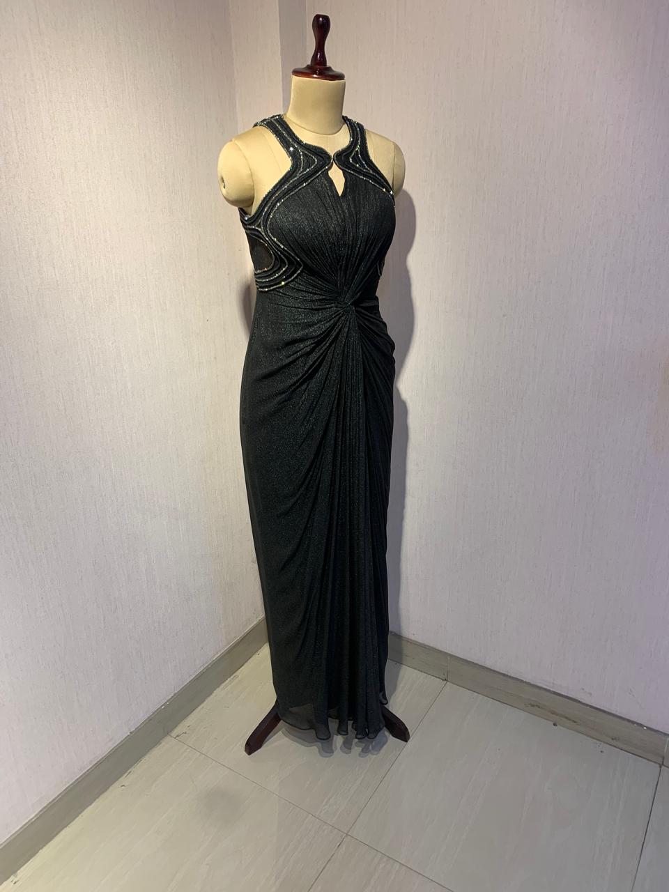 BLACK EMBELLISHED DRAPED GOWN