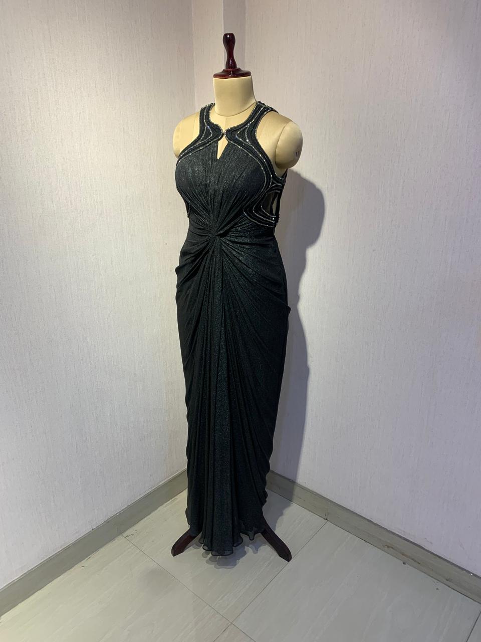 BLACK EMBELLISHED DRAPED GOWN