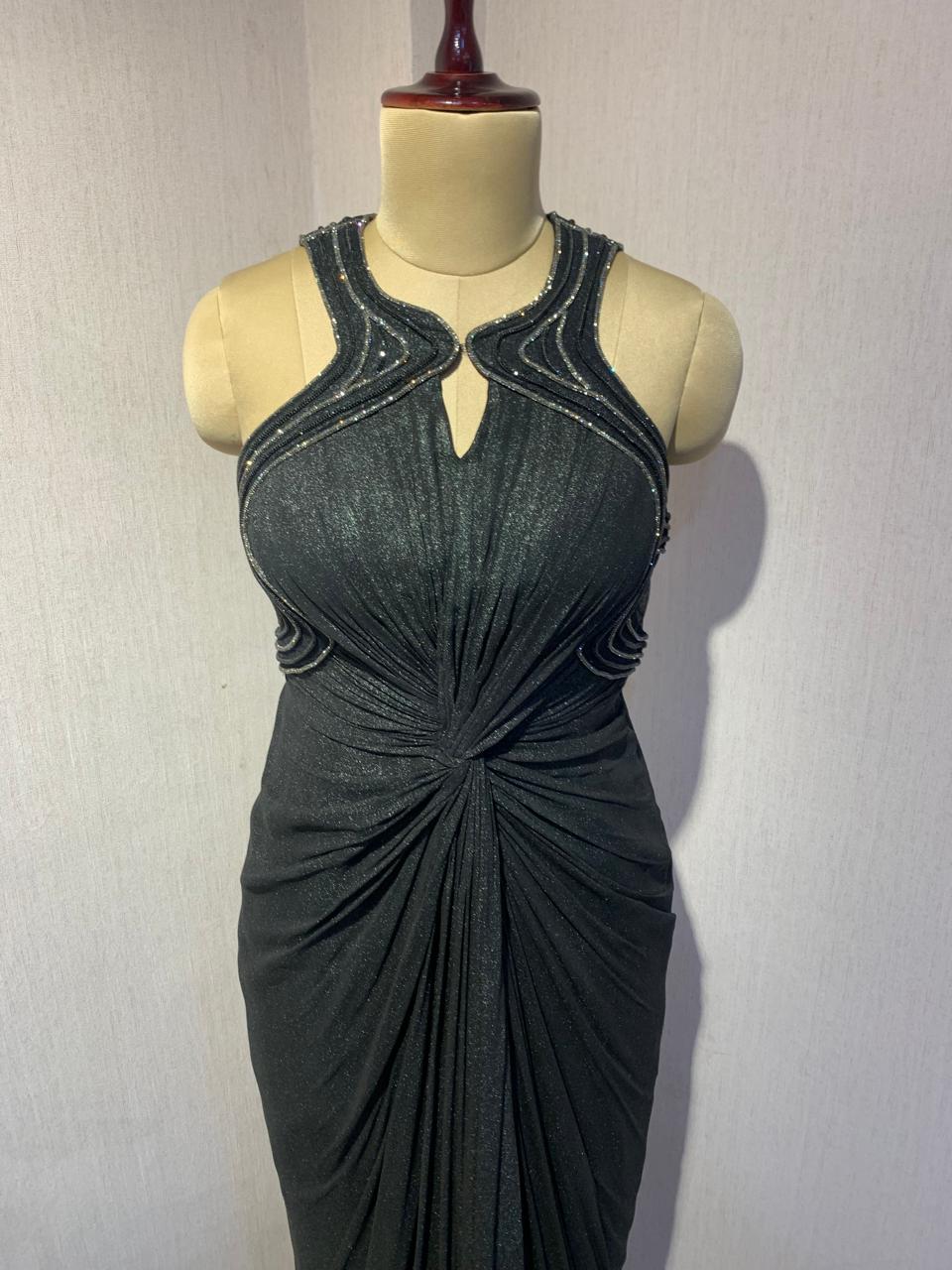 BLACK EMBELLISHED DRAPED GOWN