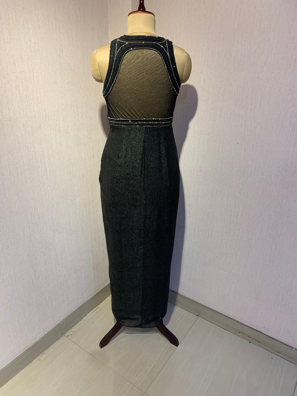 BLACK EMBELLISHED DRAPED GOWN