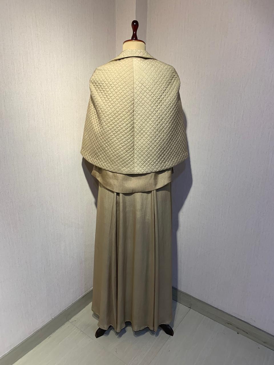 BEIGE QUILTED EMBROIDERED JACKET WITH GOWN