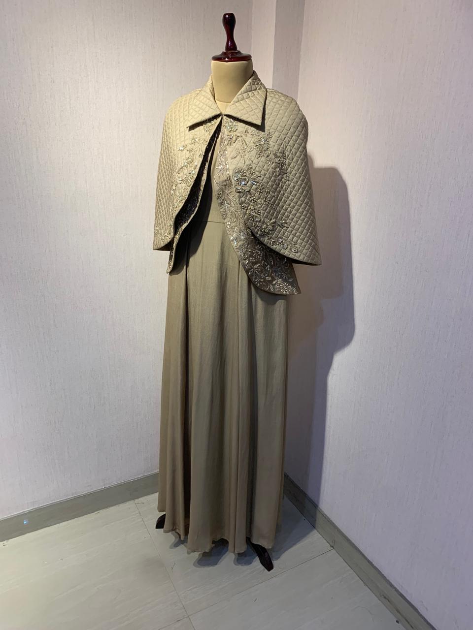 BEIGE QUILTED EMBROIDERED JACKET WITH GOWN