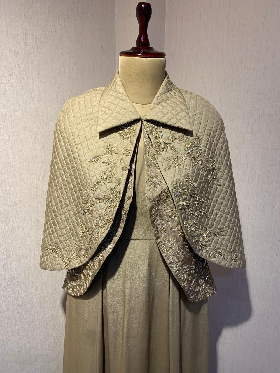 BEIGE QUILTED EMBROIDERED JACKET WITH GOWN