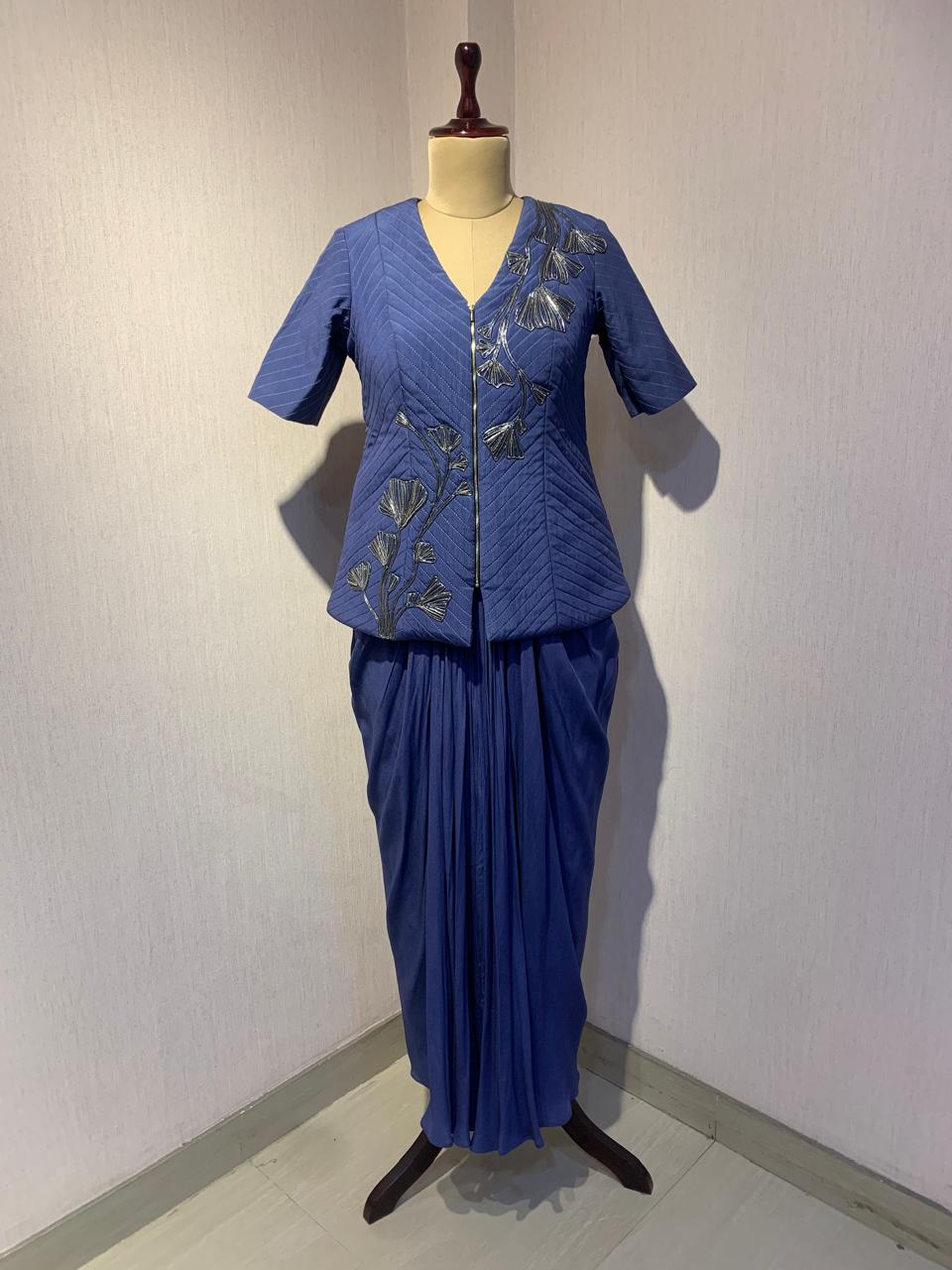 EMBROIDERED JACKET WITH DRAPED SKIRT