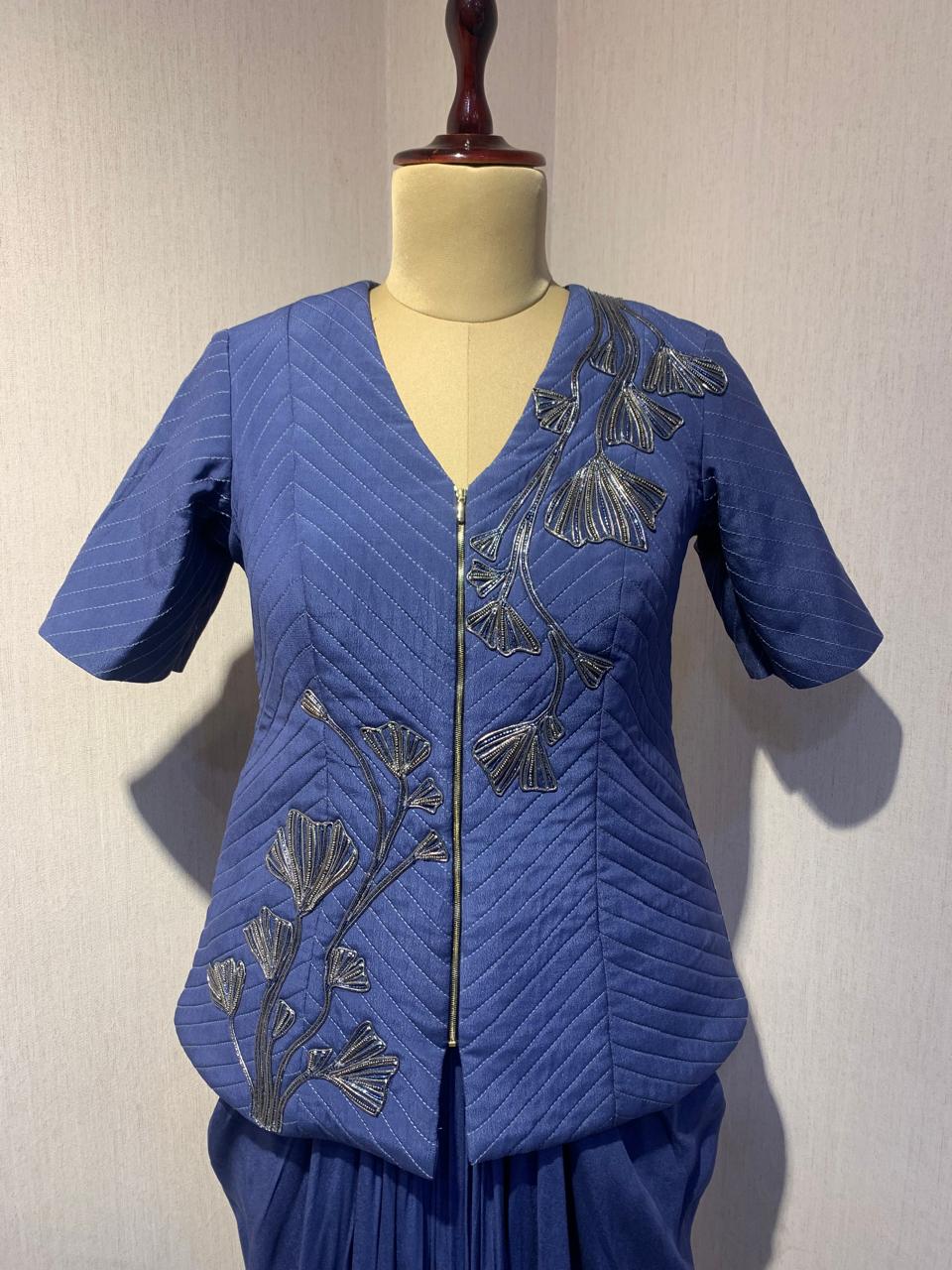 EMBROIDERED JACKET WITH DRAPED SKIRT