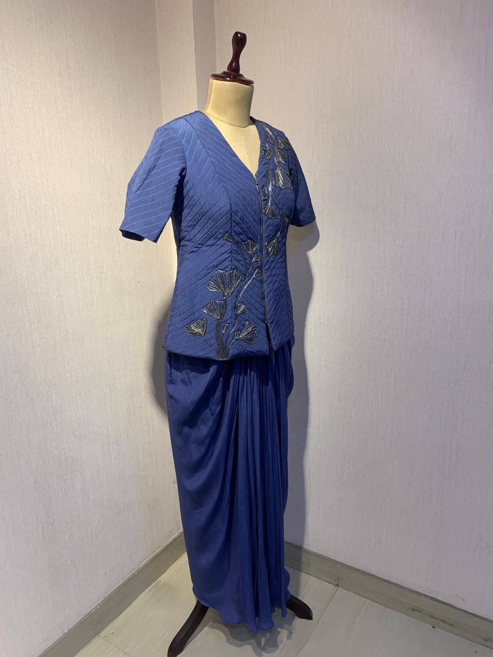 EMBROIDERED JACKET WITH DRAPED SKIRT