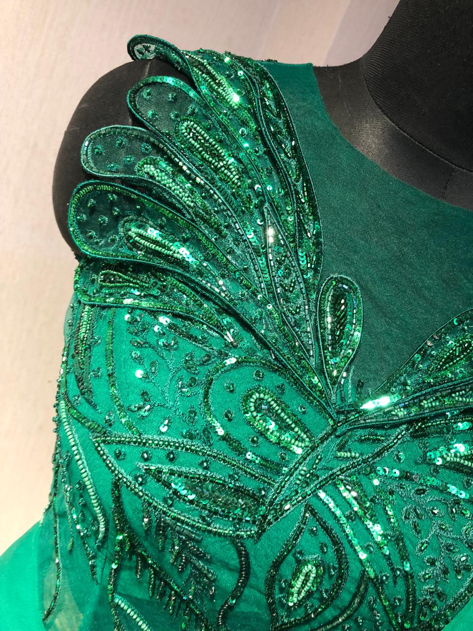 GREEN CORSET STYLE 3D WORK DRAPE SAREE