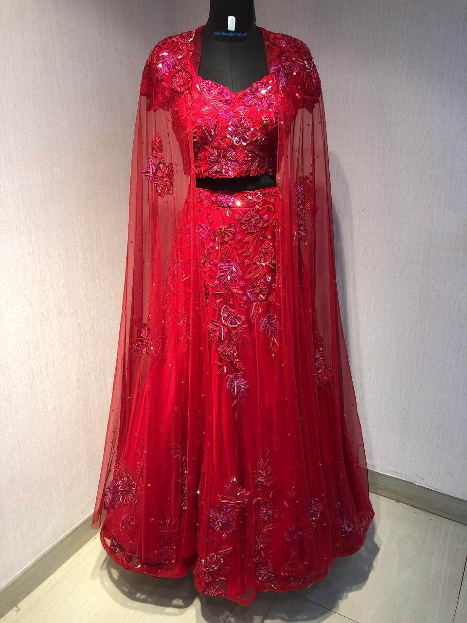 RED EMBROIDERD LEHENGA SET