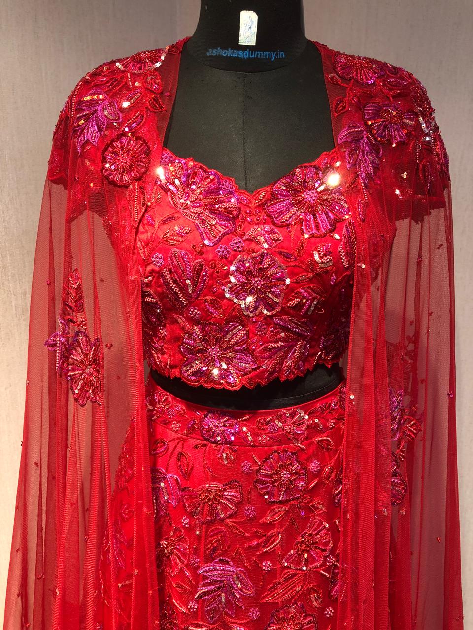 RED EMBROIDERD LEHENGA SET