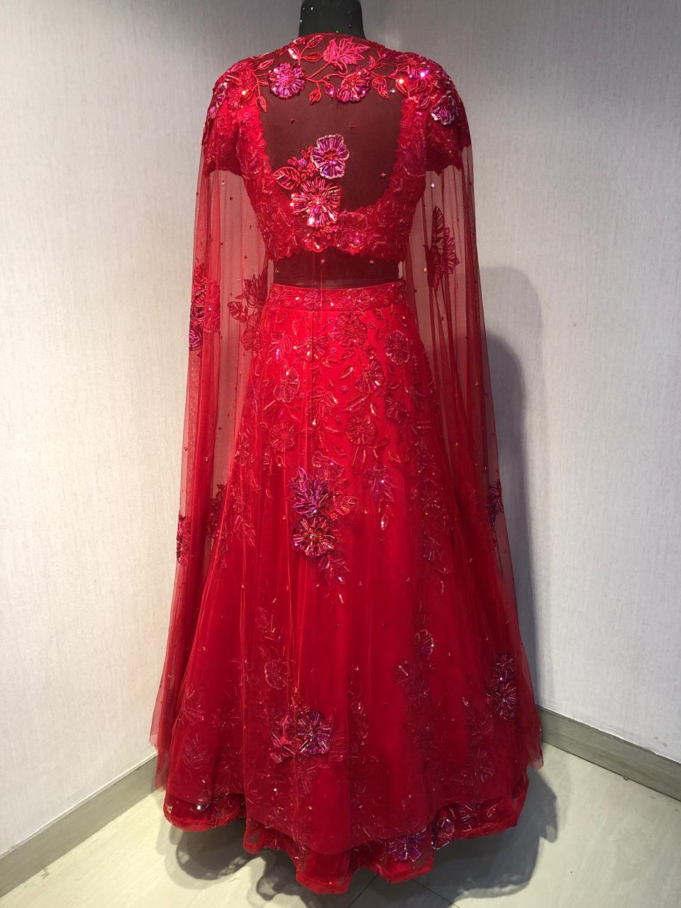 RED EMBROIDERD LEHENGA SET