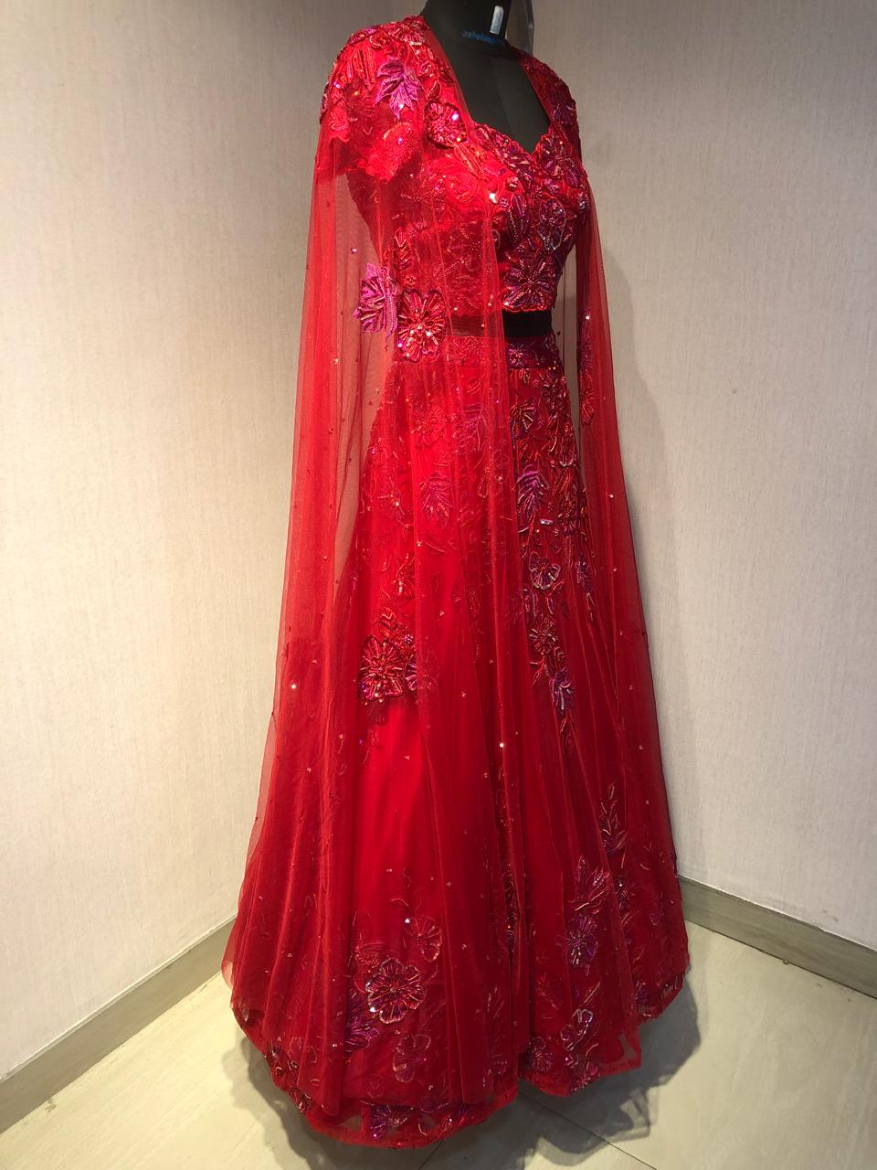 RED EMBROIDERD LEHENGA SET