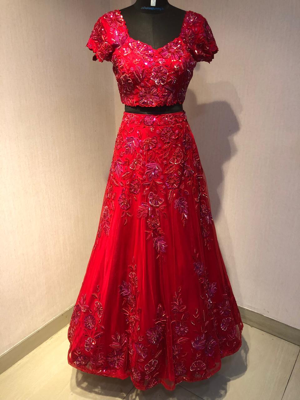 RED EMBROIDERD LEHENGA SET
