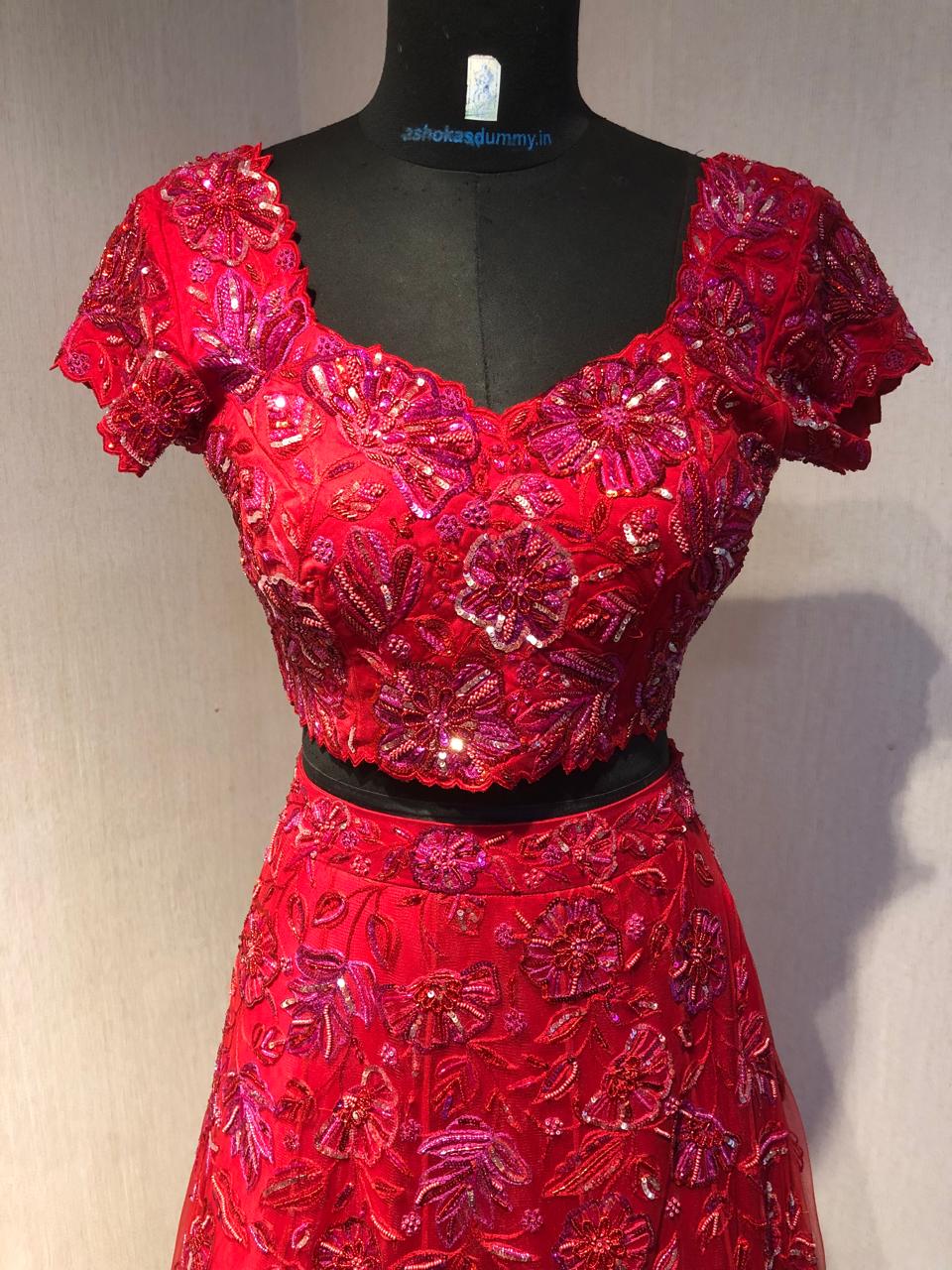 RED EMBROIDERD LEHENGA SET