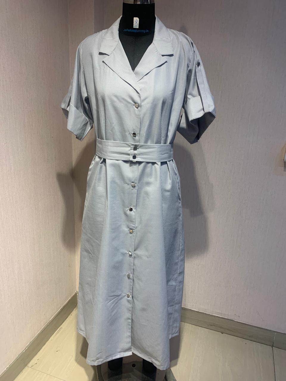 STRIPED MIDI DRESS WITH BELT