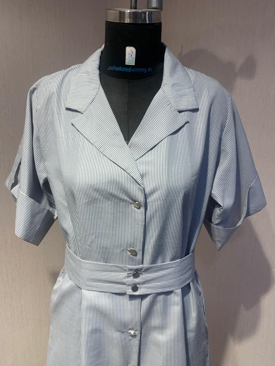 STRIPED MIDI DRESS WITH BELT