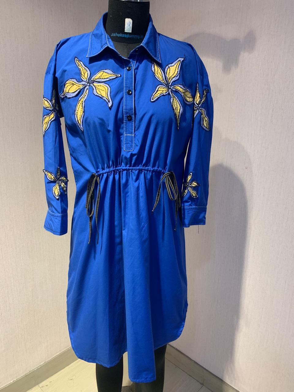 Tropical Bloom Shirt Dress – Cobalt Blue
