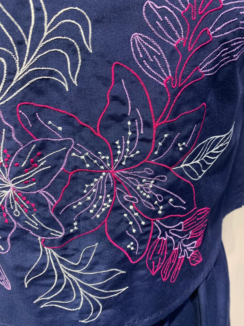 Navy Floral Co-ord set with embroidered detailing