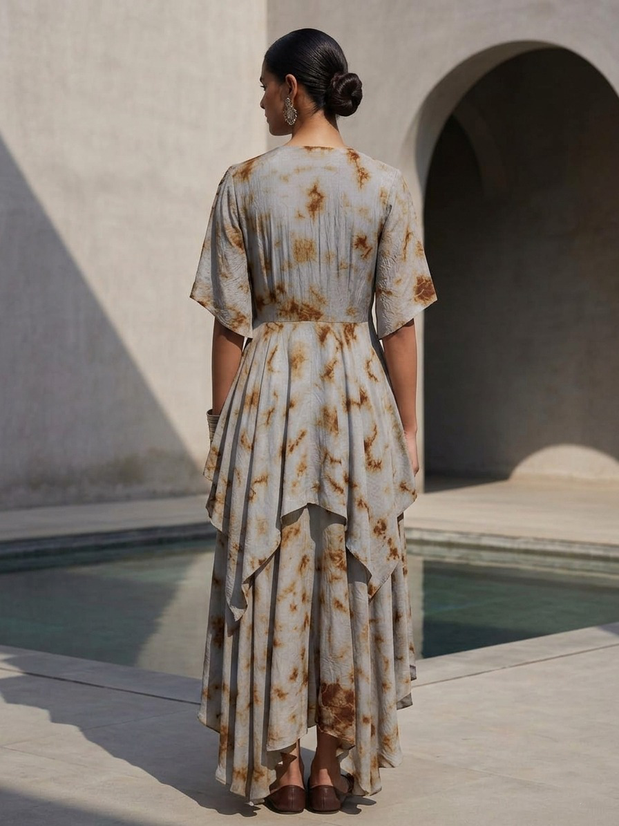 GREY MARBLE DRESS WITH WIRE EMBROIDERED DRESS.