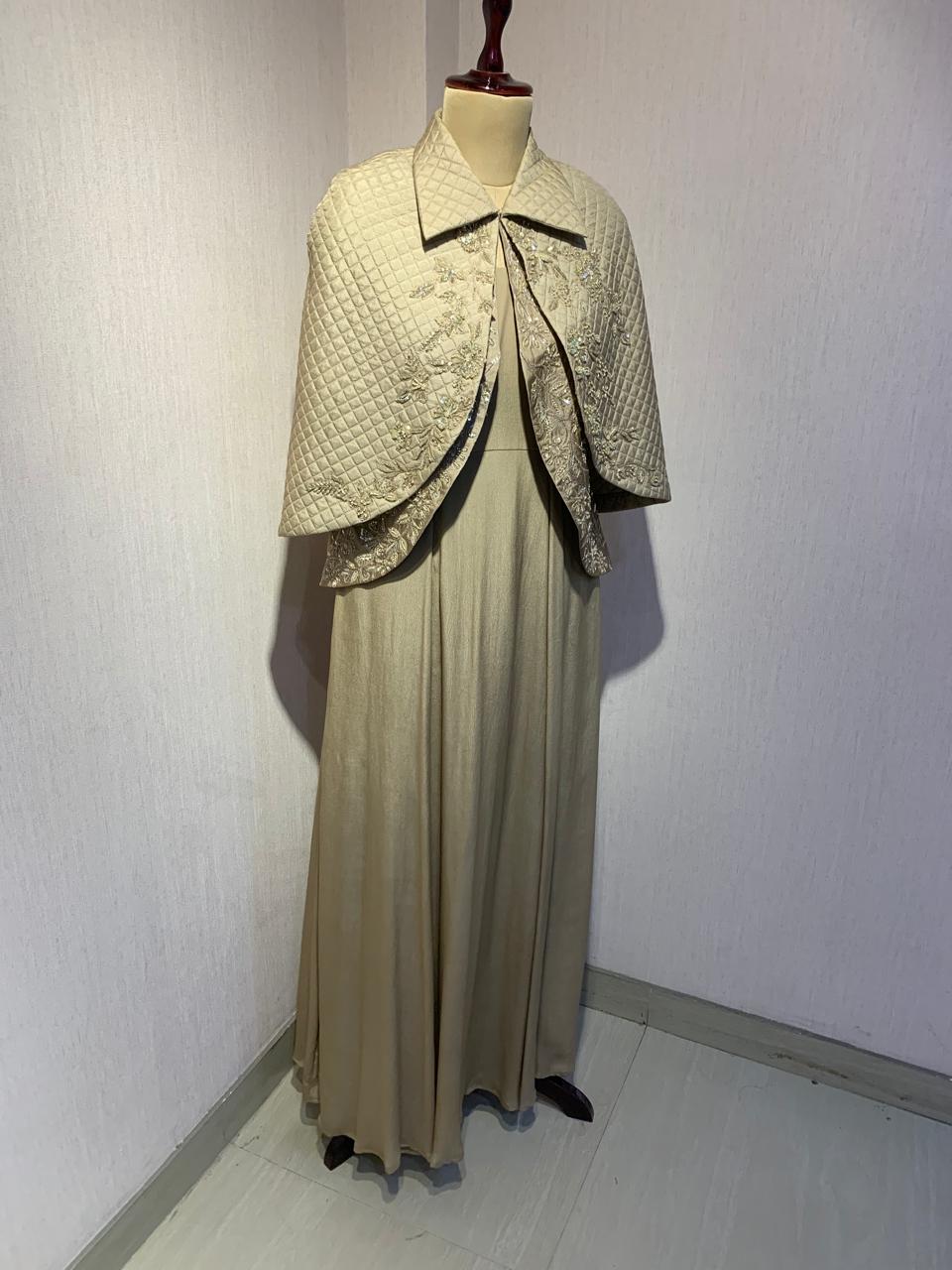BEIGE QUILTED EMBROIDERED JACKET WITH GOWN