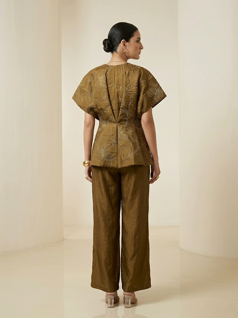 QUILTED EMBROIDERED JACKET WITH INNER & PANTS SET.