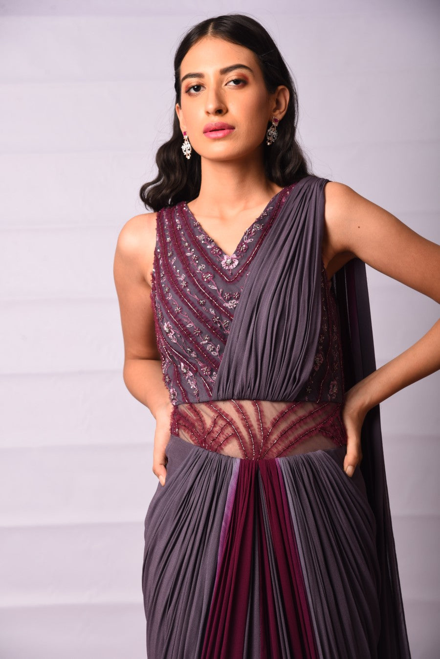 Wine Draped Saree