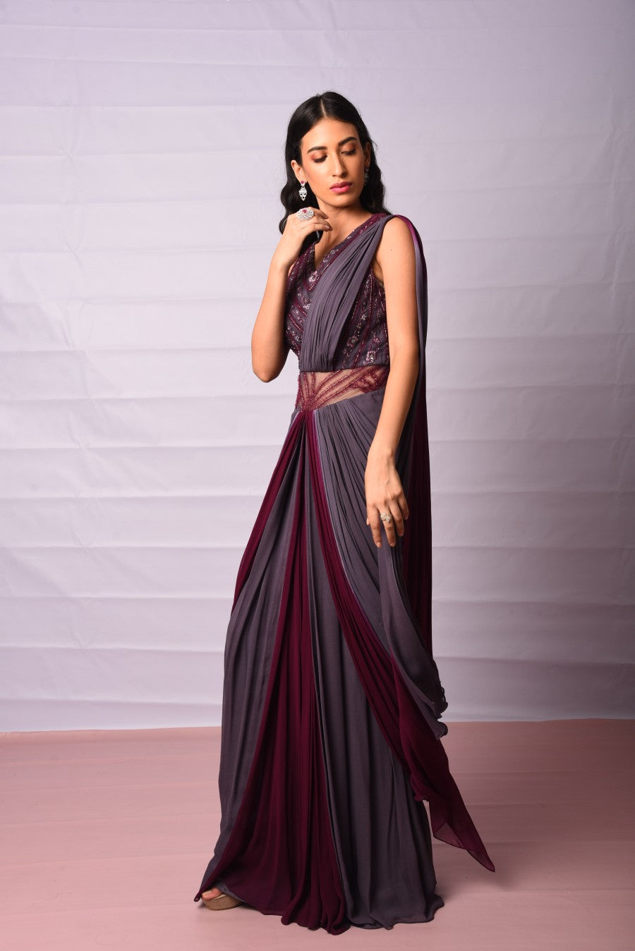 Wine Draped Saree