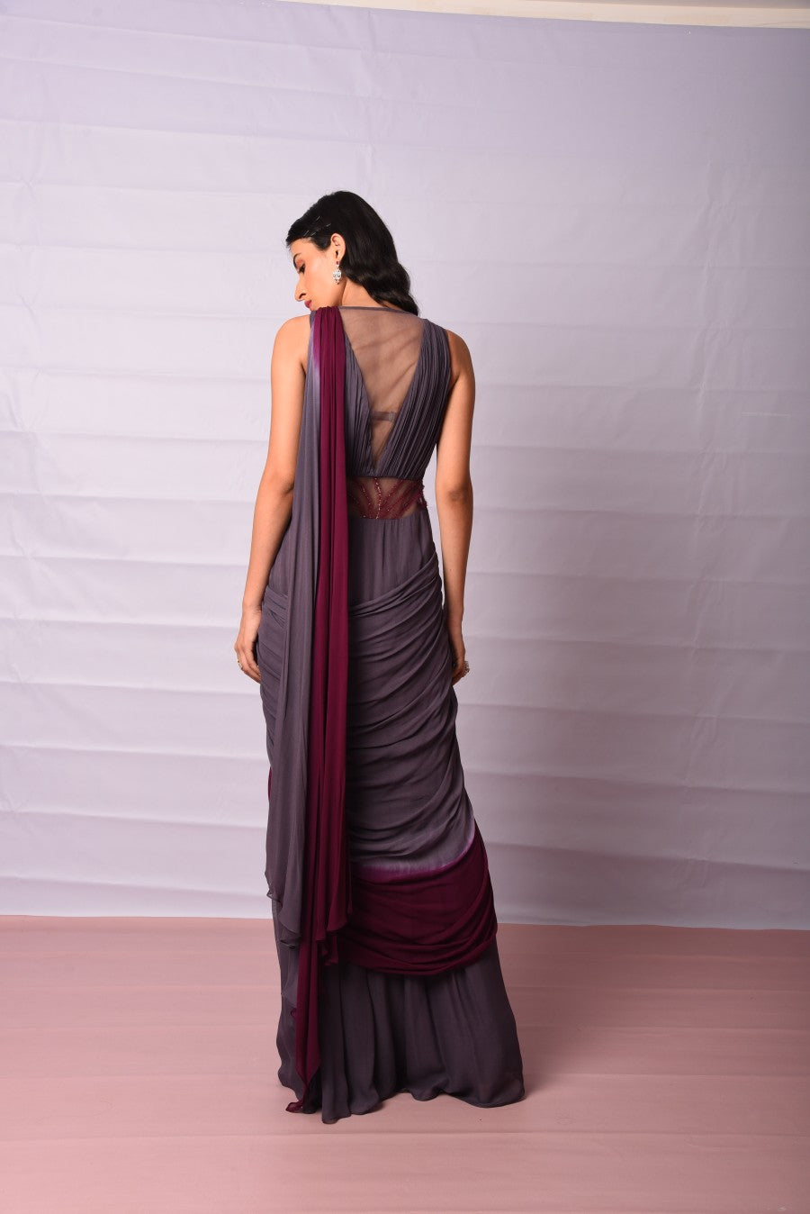 Wine Draped Saree