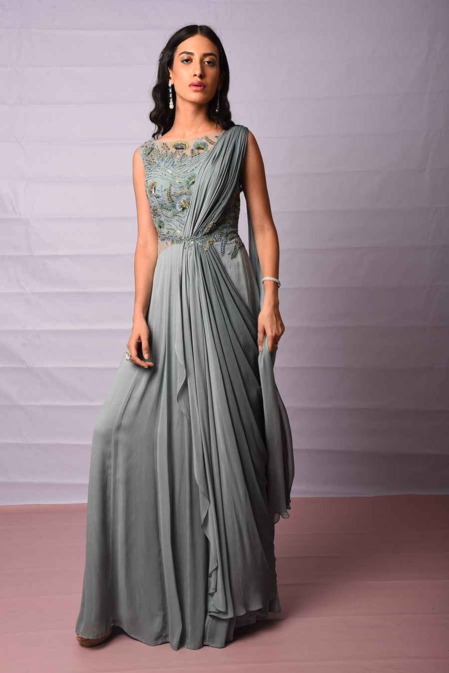 Moss green draped Saree