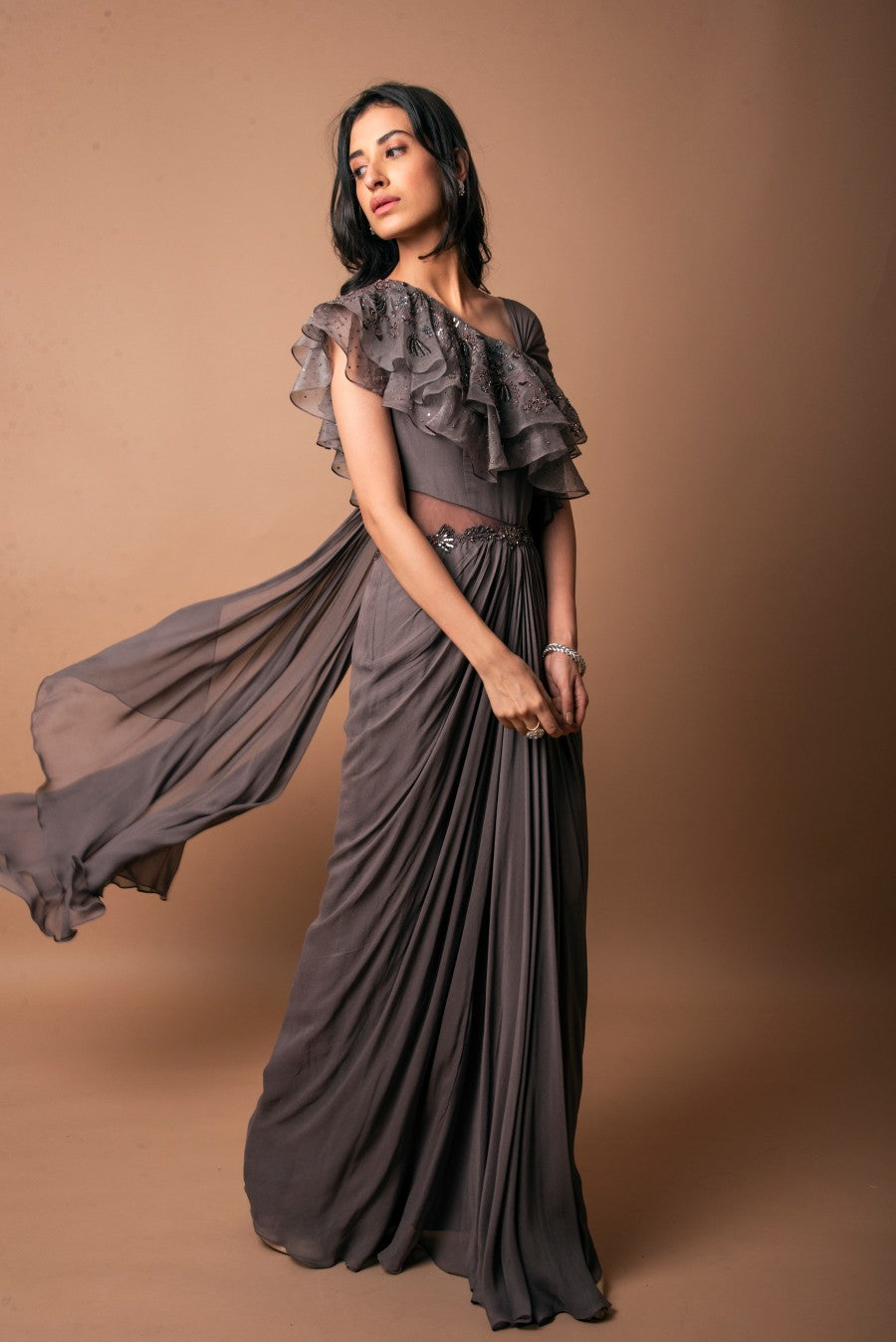 Ruffle Draped Saree