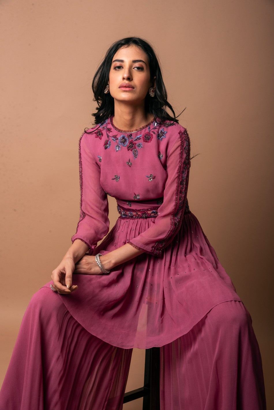 ROSE PINK GEORGETTE SHARARA SET WITH DUPATTA