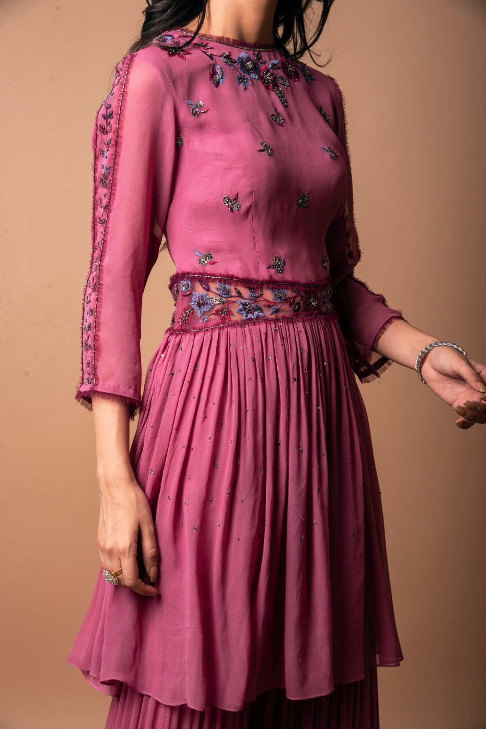 ROSE PINK GEORGETTE SHARARA SET WITH DUPATTA