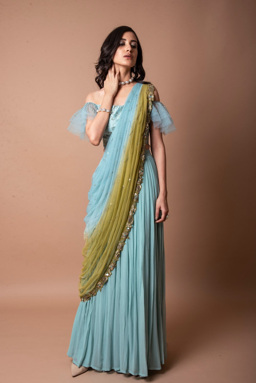 Aqua skirt and drape set