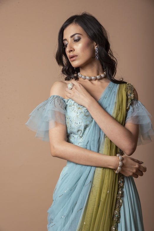 Aqua skirt and drape set