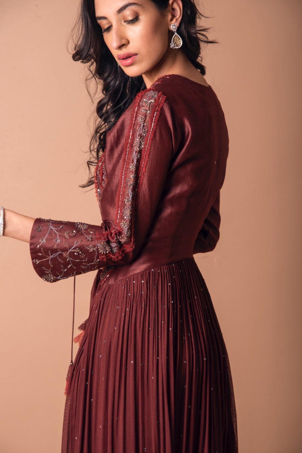 Frill Embroidered Gathered Gown