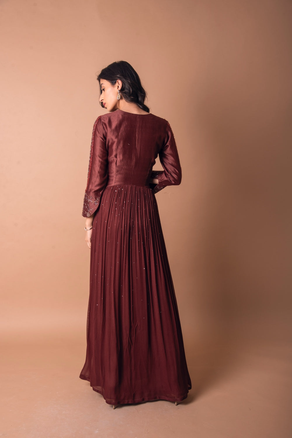 Frill Embroidered Gathered Gown