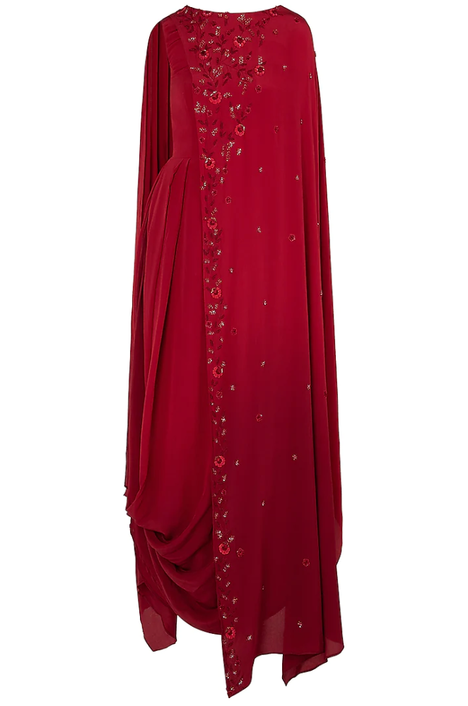 RED OMBRE COWL CONCEPT SAREE GOWN