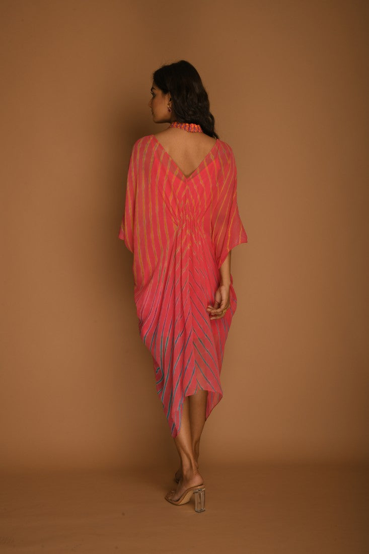 Pink Georgette Leheriya kaftan tunic top