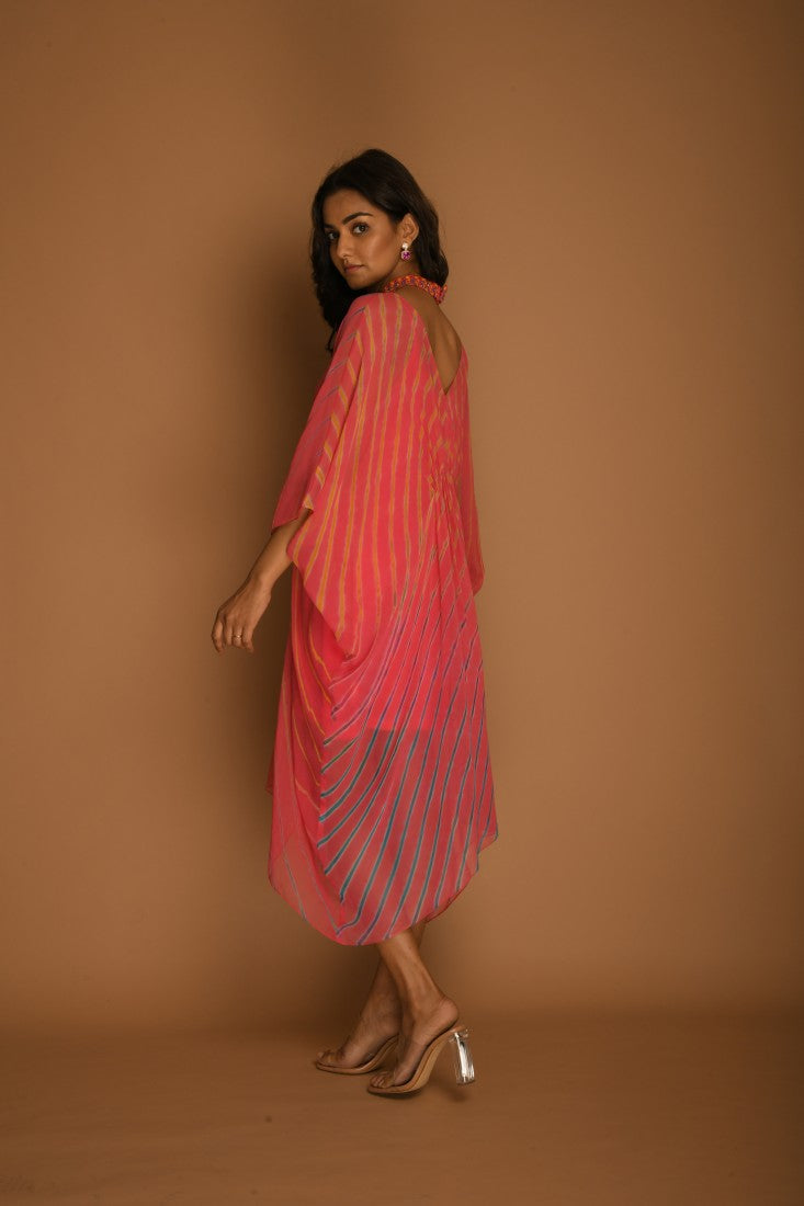 Pink Georgette Leheriya kaftan tunic top