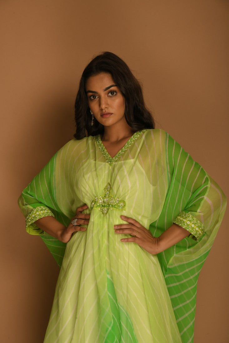 Leheriya lime green kaftan tunic set