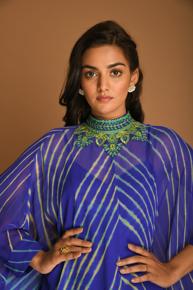 Electric blue leheriya Kaftan tunic