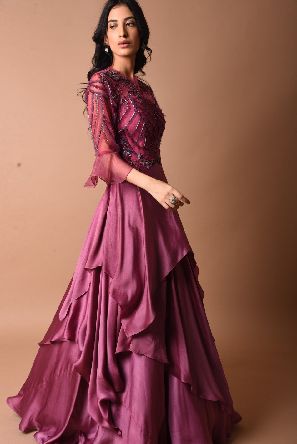 Pink Rust Gown ROSE PINK RUFFLE GOWN – K.Anshika