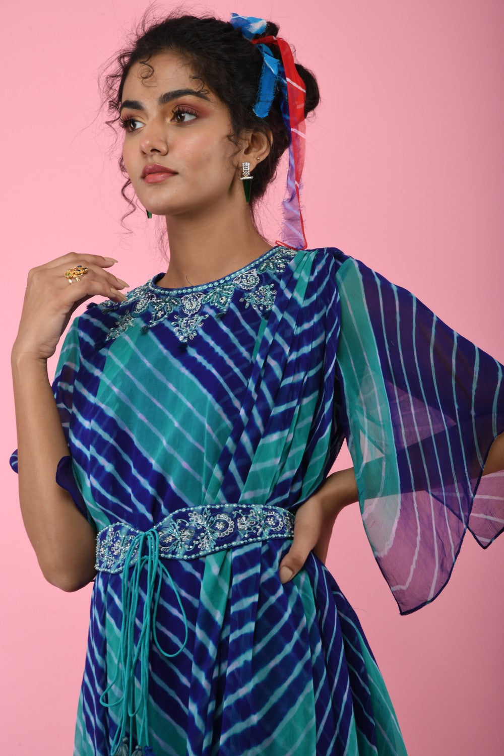 Leheriya Cowl Saree Tunic