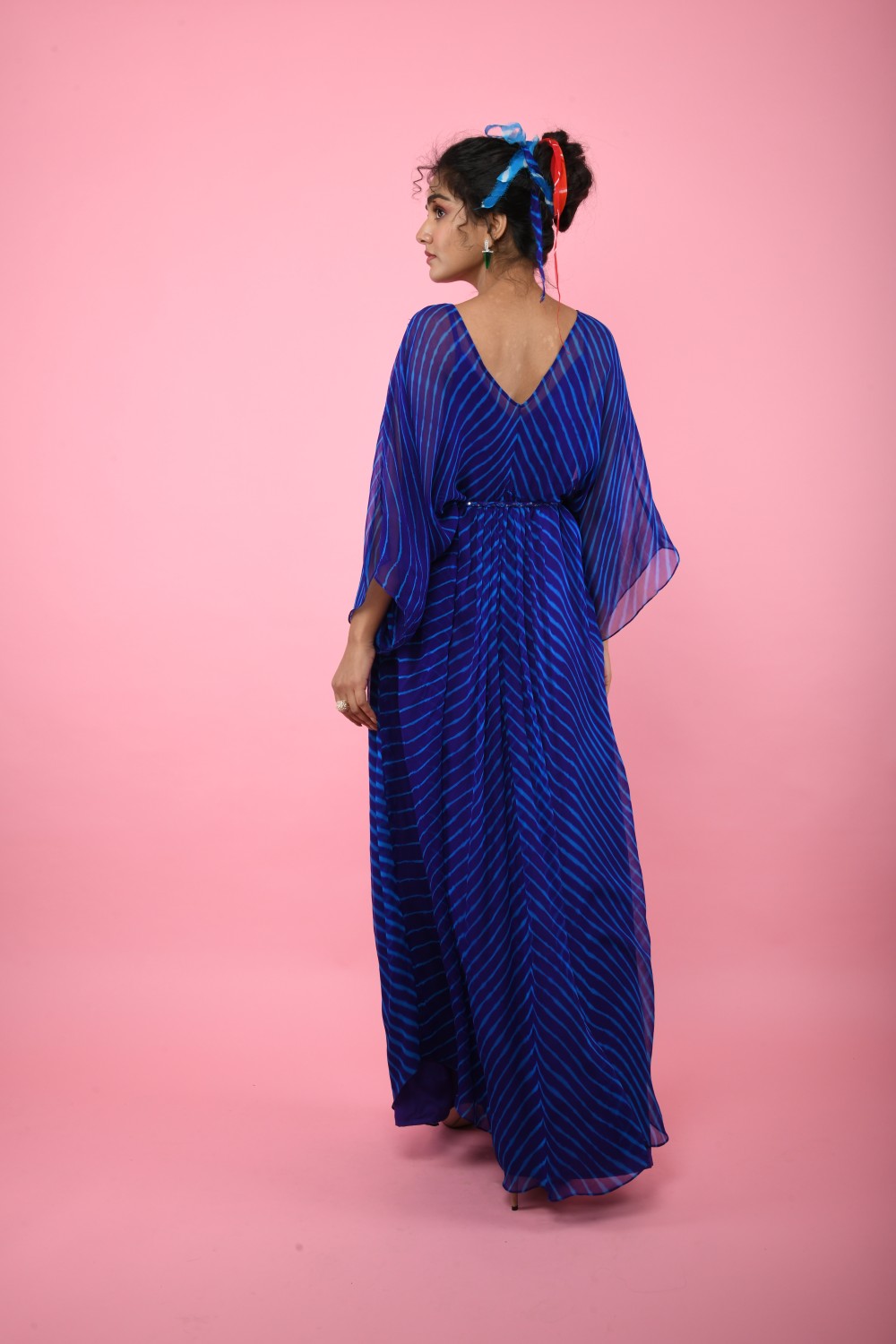 Navy Blue Leheriya Tunic With Belt