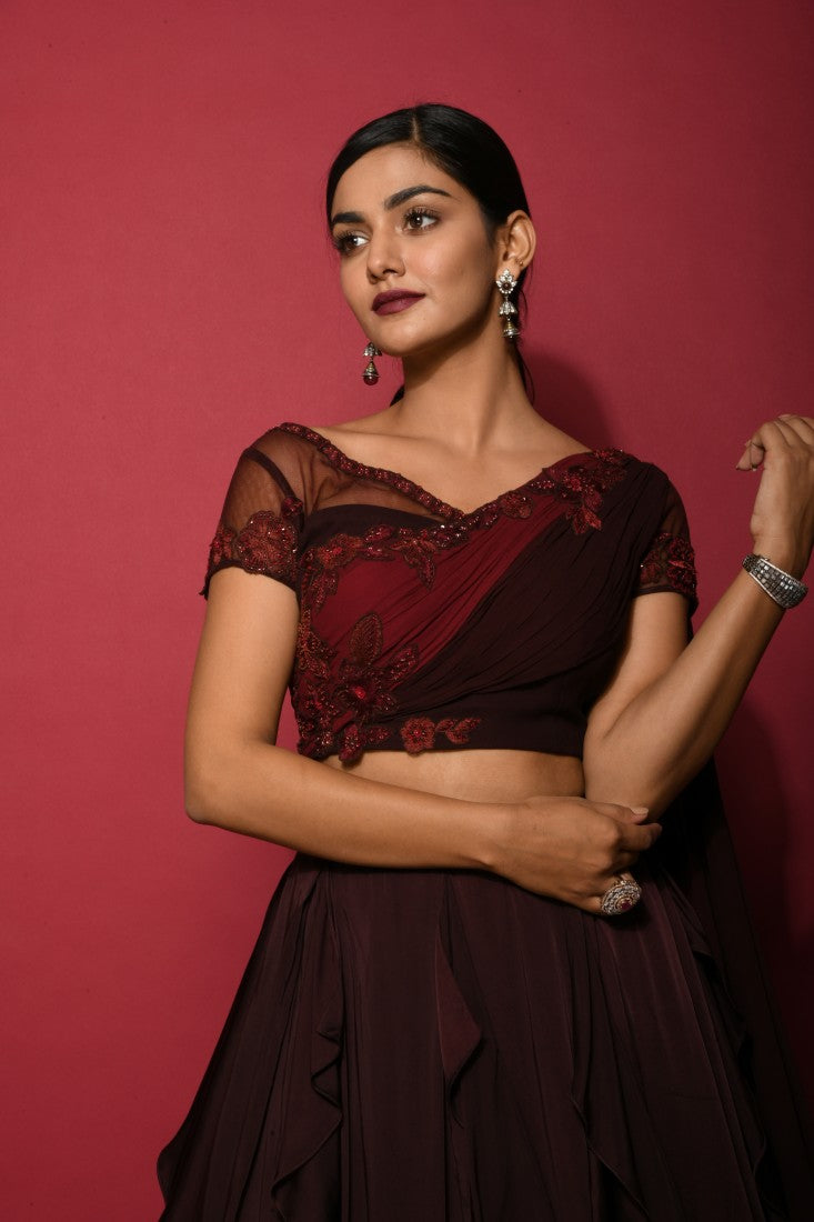 Ombre cola maroon lehenga