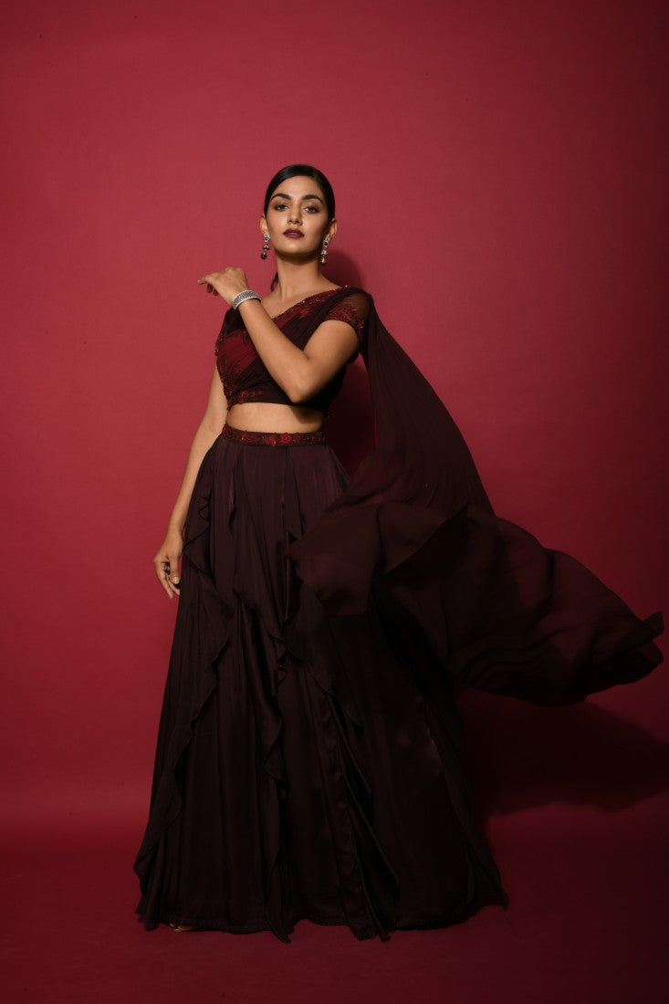 Ombre cola maroon lehenga