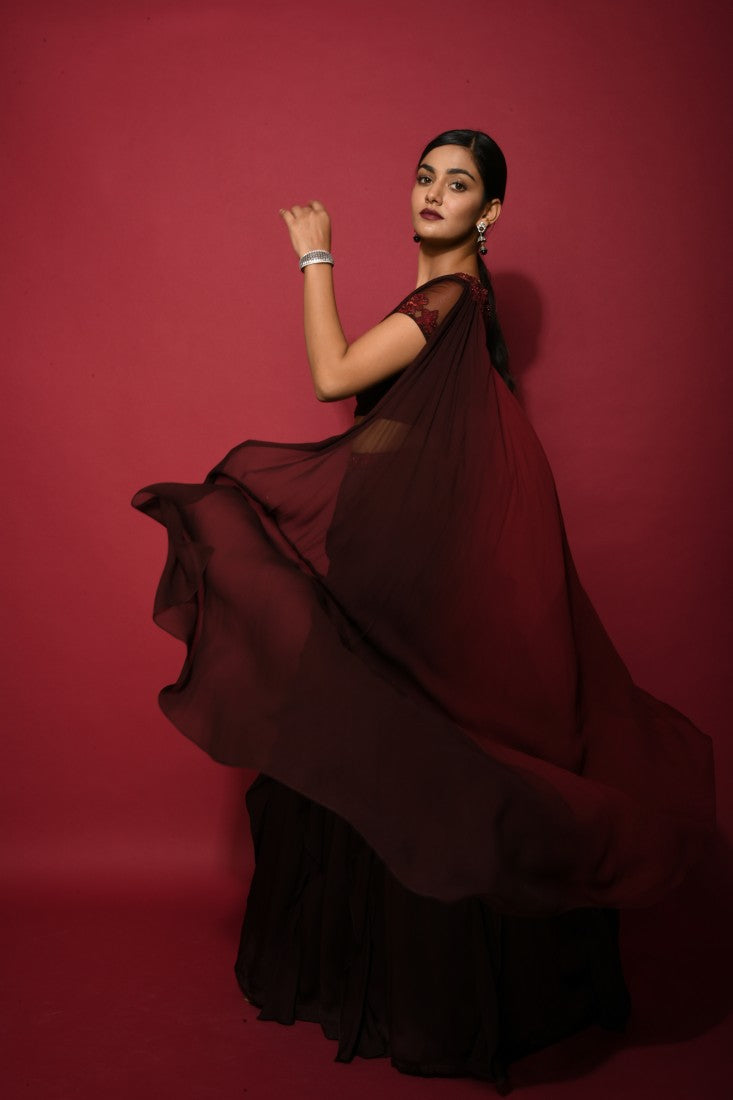 Ombre cola maroon lehenga