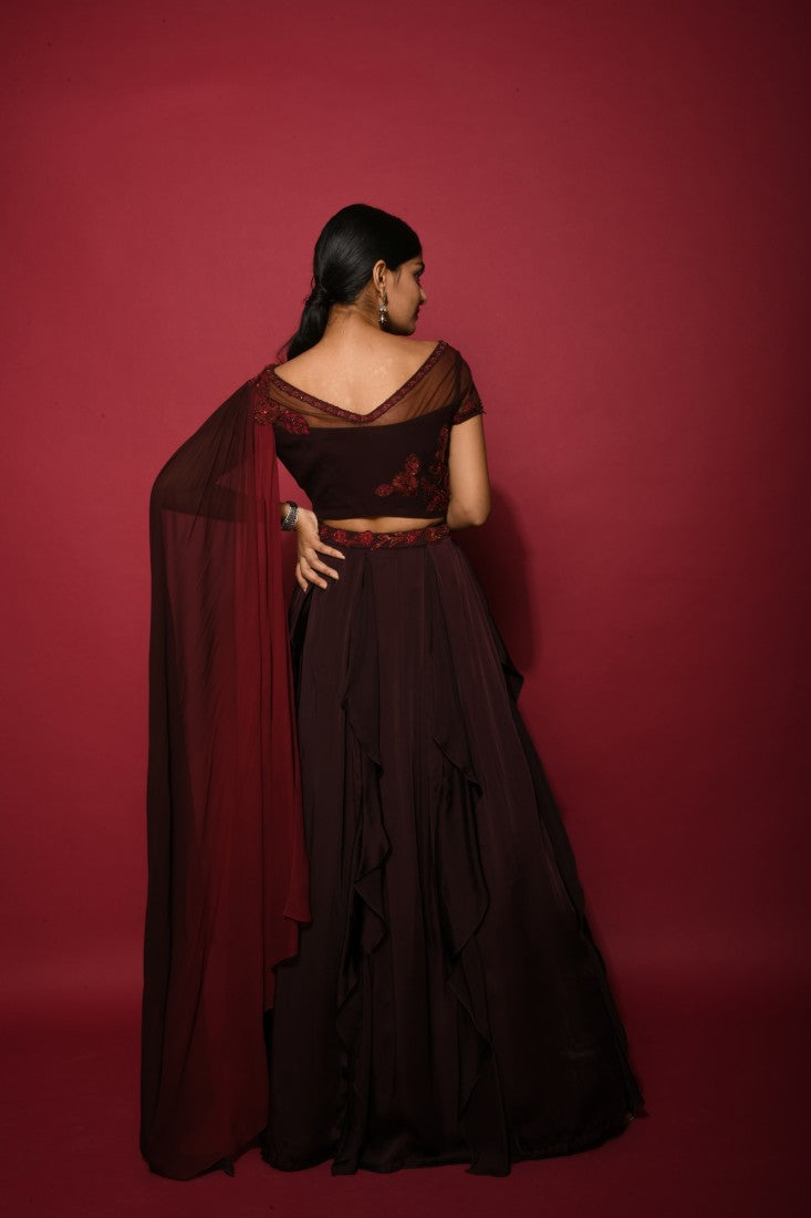 Ombre cola maroon lehenga