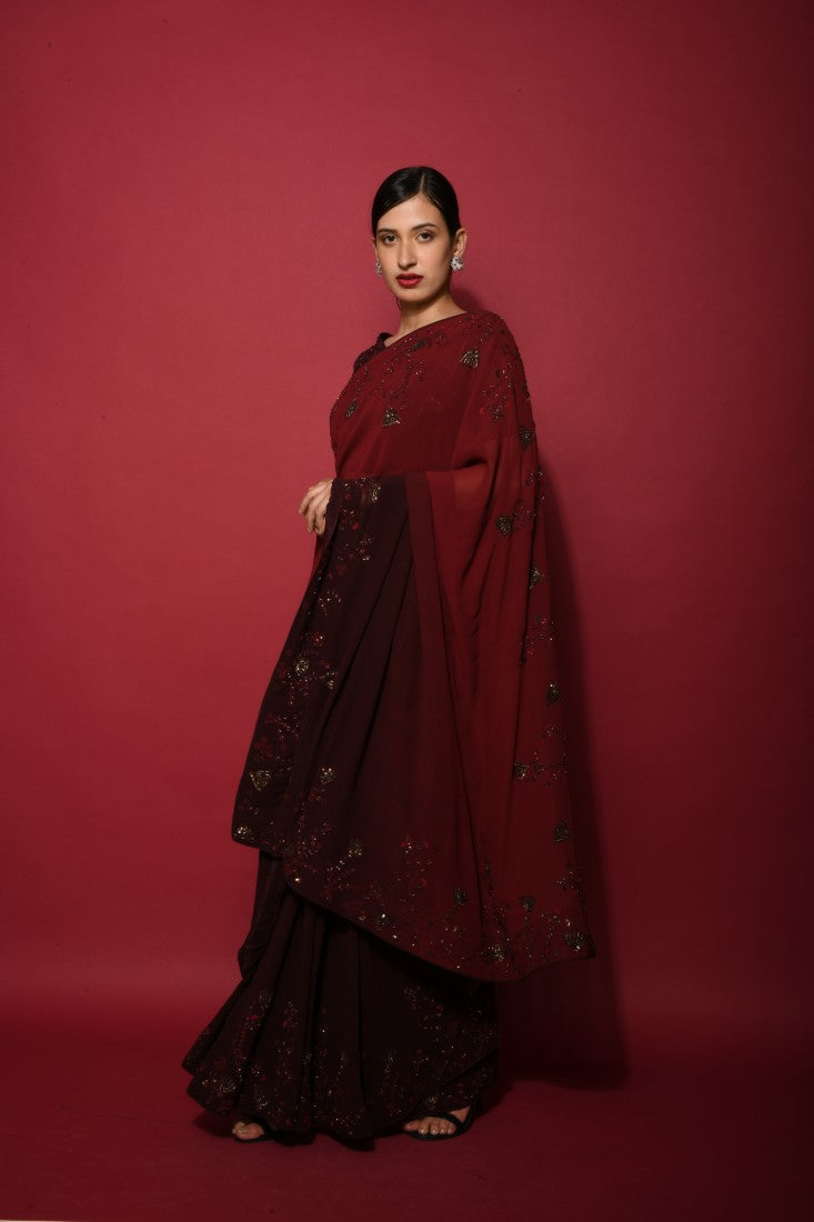 Ombre cola maroon draped saree
